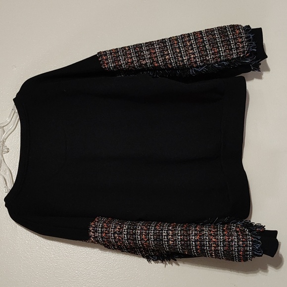 Skies Are Blue /Anthropologie Sweater Boucle Fringe Accent Black - Picture 8 of 12